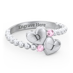 Engravable Double Heart Ring with Birthstones