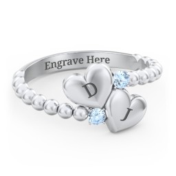 Engravable Double Heart Ring with Birthstones