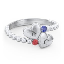 Engravable Double Heart Ring with Birthstones