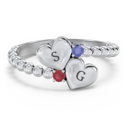 Engravable Double Heart Ring with Birthstones