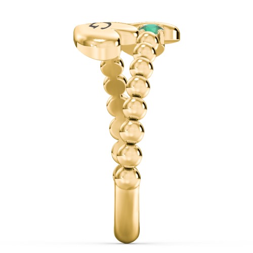 Engravable Double Heart Ring with Birthstones – 18K Gold Plated Silver with Emerald