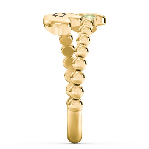 Engravable Double Heart Ring with Birthstones – 18K Gold Plated Silver with Peridot