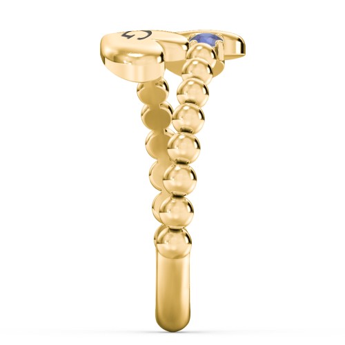 Engravable Double Heart Ring with Birthstones – 18K Gold Plated Silver with Blue Sapphire and Garnet