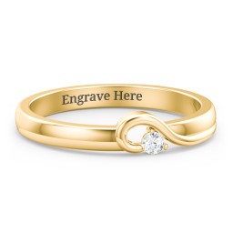 Half Heart Ring with Birthstone in 10K Solid Yellow Gold with Cubic Zirconia