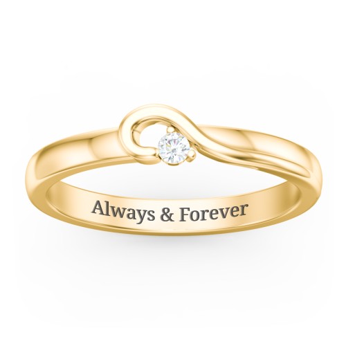 Half Heart Ring with Birthstone – 10K Yellow Gold with Diamond