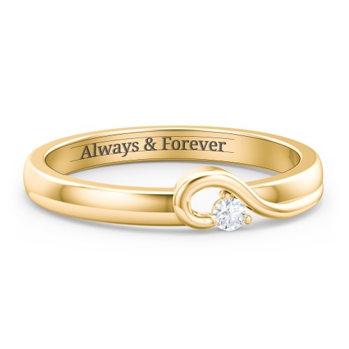 Half Heart Ring with Birthstone – 10K Yellow Gold with Diamond