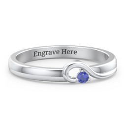 Half Heart Ring with Birthstone in 925 Sterling Silver with Blue Sapphire