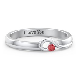 Half Heart Ring with Birthstone in 925 Sterling Silver with Garnet