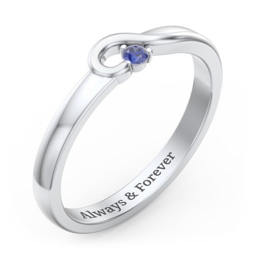 Half Heart Ring with Birthstone – Sterling Silver with Blue Sapphire