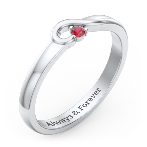 Half Heart Ring with Birthstone – Sterling Silver with Garnet