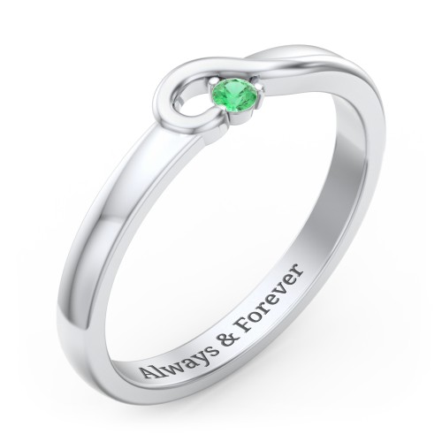 Half Heart Ring with Birthstone – Sterling Silver with Emerald