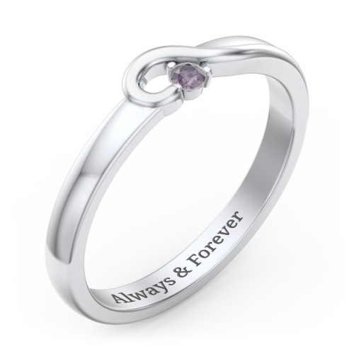 Half Heart Ring with Birthstone – Sterling Silver with Alexandrite