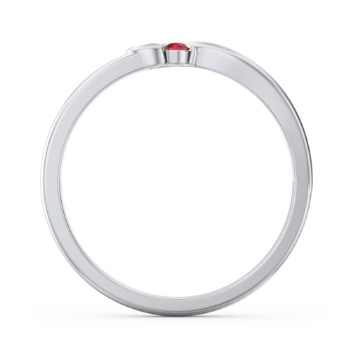 Half Heart Ring with Birthstone – Sterling Silver with Garnet