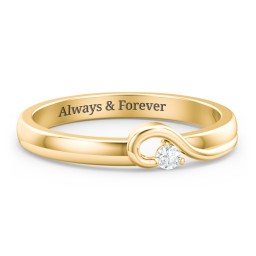 Half Heart Ring with Birthstone in 10K Solid Yellow Gold with Diamond