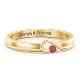 Half Heart Ring with Birthstone in 10K Solid Yellow Gold with Garnet