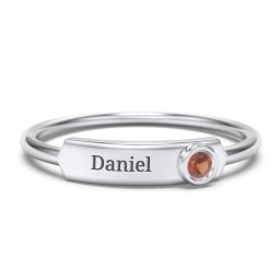 Engravable Bar Ring with Birthstone in 925 Sterling Silver with Garnet