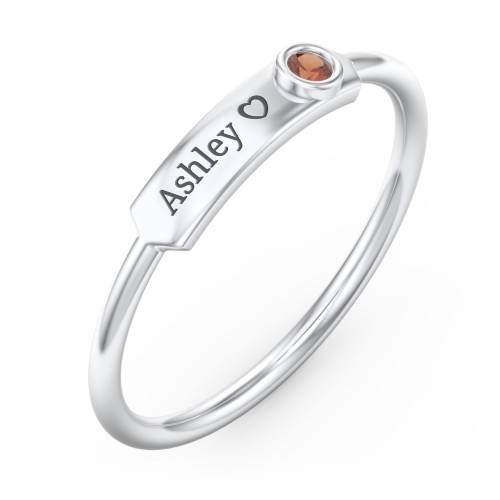 Engravable Bar Ring with Birthstone – Sterling Silver with Garnet