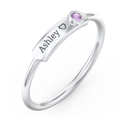 Engravable Bar Ring with Birthstone – Sterling Silver with Amethyst