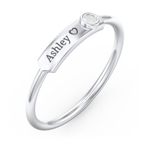 Engravable Bar Ring with Birthstone