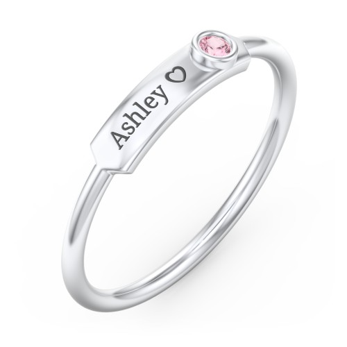 Engravable Bar Ring with Birthstone – Sterling Silver with Pink Tourmaline
