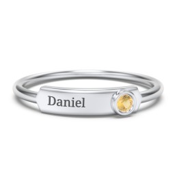 Engravable Bar Ring with Birthstone in 925 Sterling Silver with Citrine