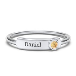 Engravable Bar Ring with Birthstone in 925 Sterling Silver with Citrine