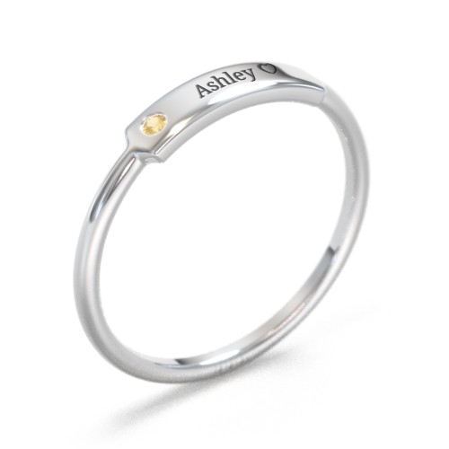 Engravable Bar Ring with Birthstone – Sterling Silver with Citrine