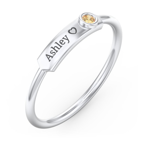 Engravable Bar Ring with Birthstone – Sterling Silver with Citrine