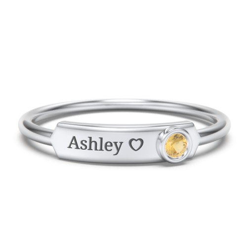 Engravable Bar Ring with Birthstone – Sterling Silver with Citrine