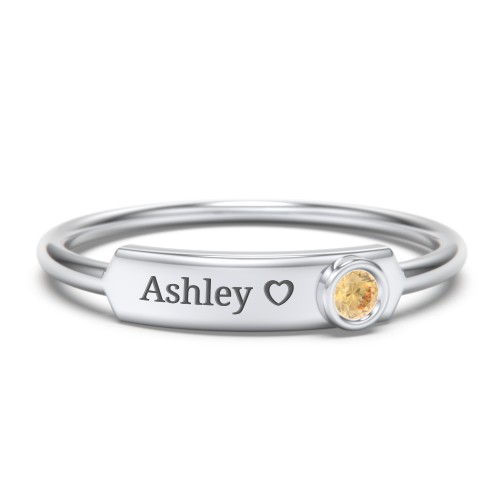 Engravable Bar Ring with Birthstone – Sterling Silver with Citrine
