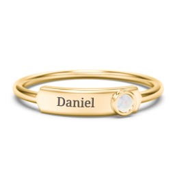 Engravable Bar Ring with Birthstone in 10K Solid Yellow Gold with Opal