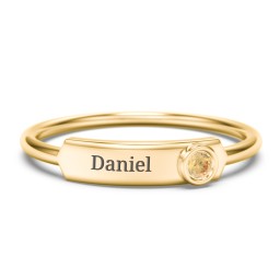 Engravable Bar Ring with Birthstone in 10K Solid Yellow Gold with Citrine