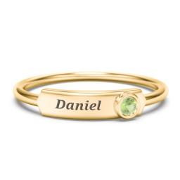 Engravable Bar Ring with Birthstone in 10K Solid Yellow Gold with Peridot