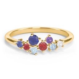 8-Stone Cluster Ring in 18K Gold Plated Silver with Blue Sapphire, Garnet, Blue Topaz, Amethyst Premium Zirconia, and Cubic Zirconia
