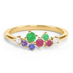 8-Stone Cluster Ring in 18K Gold Plated Silver with Emerald, Ruby, Cubic Zirconia, Amethyst, and Blue Sapphire