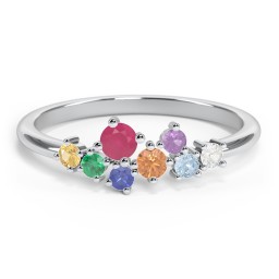 8-Stone Cluster Ring in 925 Sterling Silver with Ruby, Orange Sapphire, Citrine, Emerald, Blue Sapphire, and Amethyst