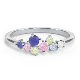 8-Stone Cluster Ring in 925 Sterling Silver with Blue Sapphire, Pink Tourmaline, and Peridot