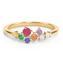 8-Stone Cluster Ring in 10K Solid Yellow Gold with Ruby, Orange Sapphire, Citrine, Emerald, Blue Sapphire, Amethyst, and Cubic Zirconia