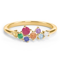 8-Stone Cluster Ring in 10K Solid Yellow Gold with Ruby, Orange Sapphire, Citrine, Emerald, Blue Sapphire, and Amethyst