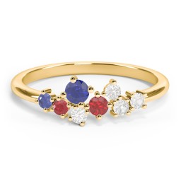 8-Stone Cluster Ring in 10K Solid Yellow Gold with Blue Sapphire, Garnet, and Cubic Zirconia
