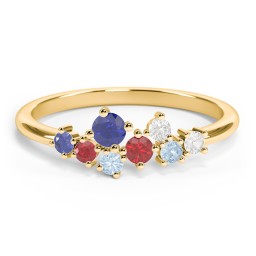 8-Stone Cluster Ring in 10K Solid Yellow Gold with Blue Sapphire, Garnet, Blue Topaz, and Cubic Zirconia