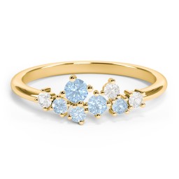 8-Stone Cluster Ring in 10K Solid Yellow Gold with Blue Topaz and Cubic Zirconia