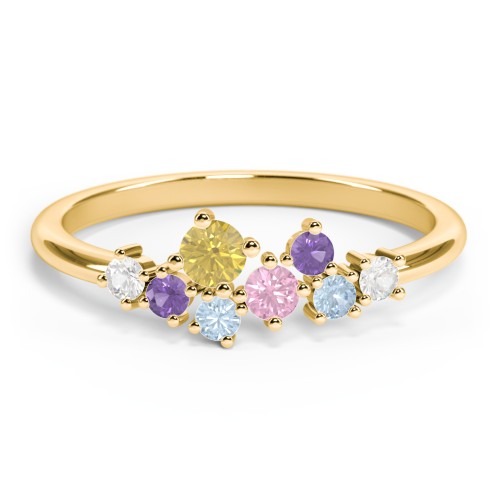 8-Stone Cluster Ring – 10K Yellow Gold with Citrine, Pink Tourmaline, Cubic Zirconia, Amethyst, and Blue Topaz