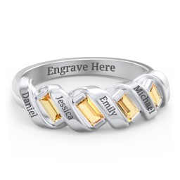 Spiral Baguette Ring in 925 Sterling Silver with Citrine