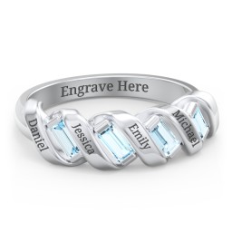 Spiral Baguette Ring in 925 Sterling Silver with Blue Topaz