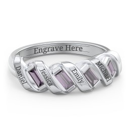 Spiral Baguette Ring in 925 Sterling Silver with Alexandrite