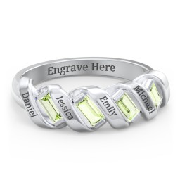 Spiral Baguette Ring in 925 Sterling Silver with Peridot