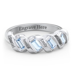 Spiral Baguette Ring in 925 Sterling Silver with Blue Topaz