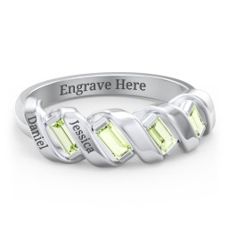 Spiral Baguette Ring in 925 Sterling Silver with Peridot and Blue Sapphire