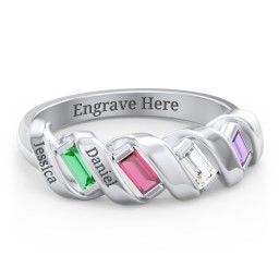Spiral Baguette Ring in 925 Sterling Silver with Emerald, Ruby, Cubic Zirconia, Amethyst, and Blue Sapphire